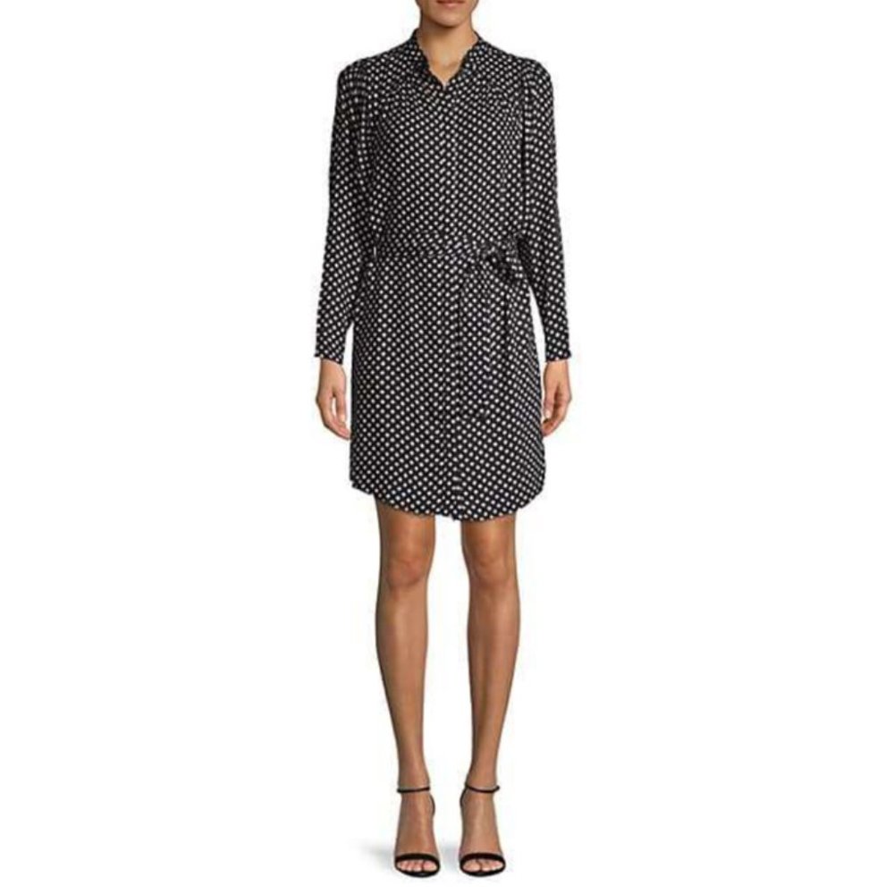 Joie MYUNE Printed Belted Button-Front Dress Blk M
